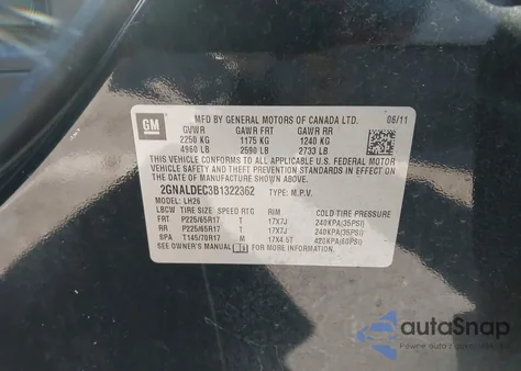 2011 Chevrolet Equinox 1Lt z USA, uszkodzony, nr VIN 2GNALDEC3B1322362